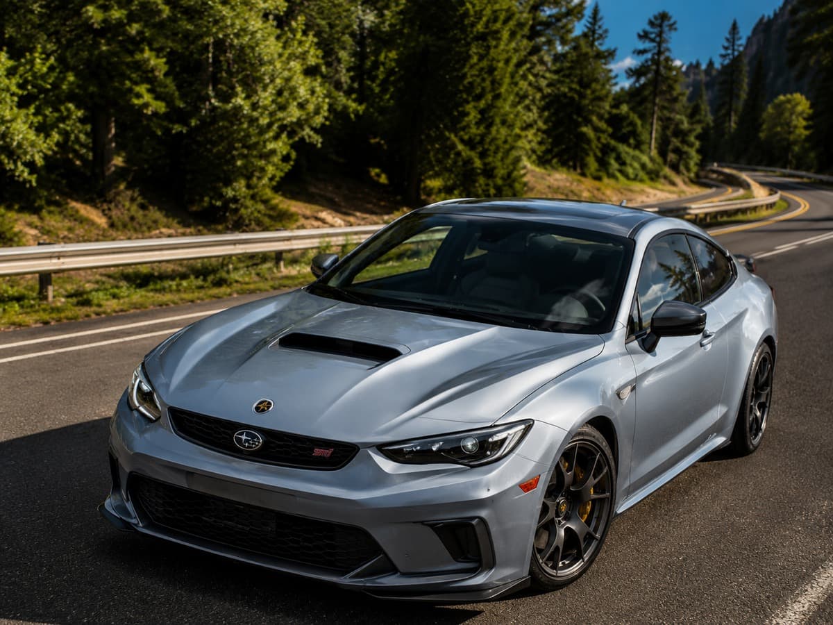 Silver coupe cornering on a mountain road