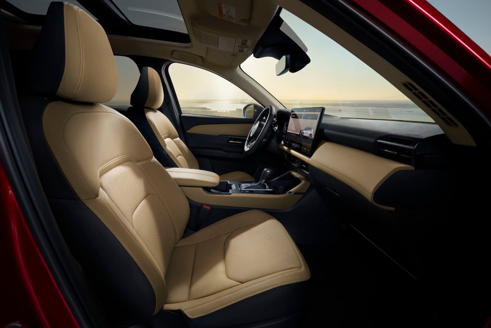 2026 Mazda CX-5 front seats in tan upholstery with panoramic roof