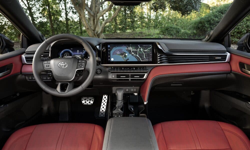 2026 Toyota Camry XSE interior with red leather, 12.3-inch touchscreen and digital gauge cluster